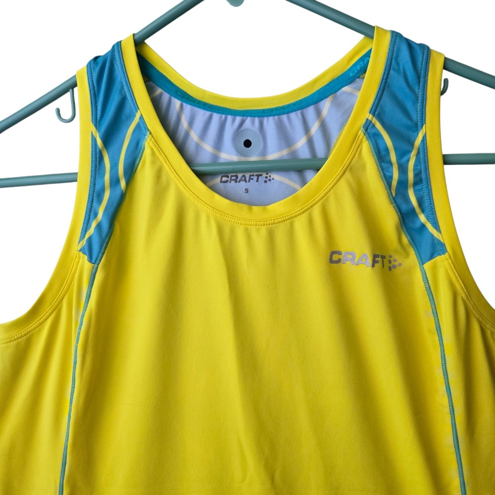 Craft Women's Yellow Blue Geometric‎ Racerback Running Tank Top Small